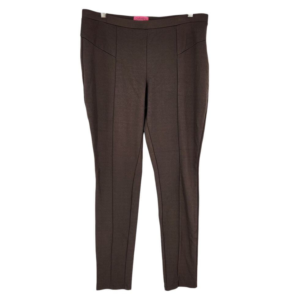CARMEN Marc Valvo Brown High Waisted Stretchy Leggings w Seamed Legs Size Large